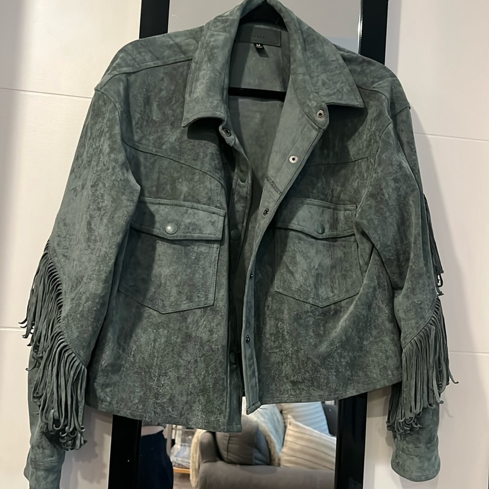 [BLANKNYC] Faux Suede Fringe Shirt Jacket, Comfortable & Stylish Coat